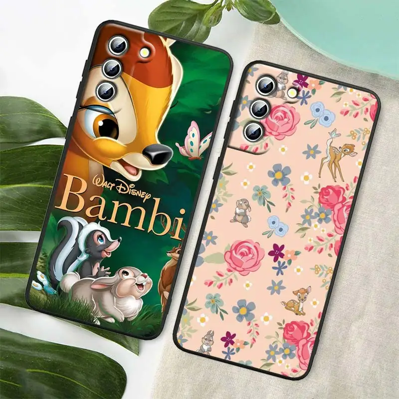 Bambi Disney Cartoon Phone Case For Samsung Galaxy S22 S21 S20 FE Ultra Pro Lite S10 S10E S9 S8 Plus 5G Black Soft Cover