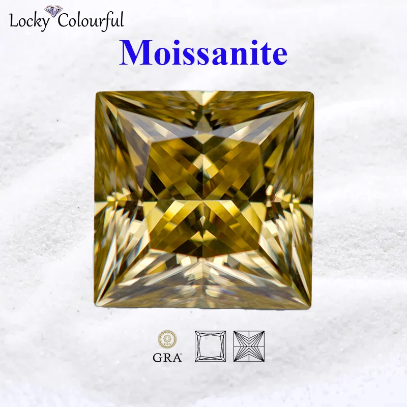 

Moissanite Princess Cut Lemon Yellow Color Top Quality Charms for Beads DIY Jewelry Making Rings Materials with GRA Certificate