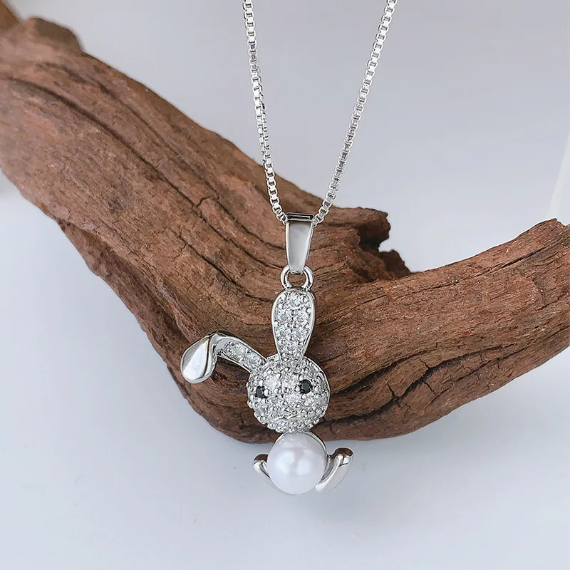 Modische Perlenbesetzte Hasen-Nischendesign 925 Sterling Silber Schmuck Elegante Tier-Halsketten XL150