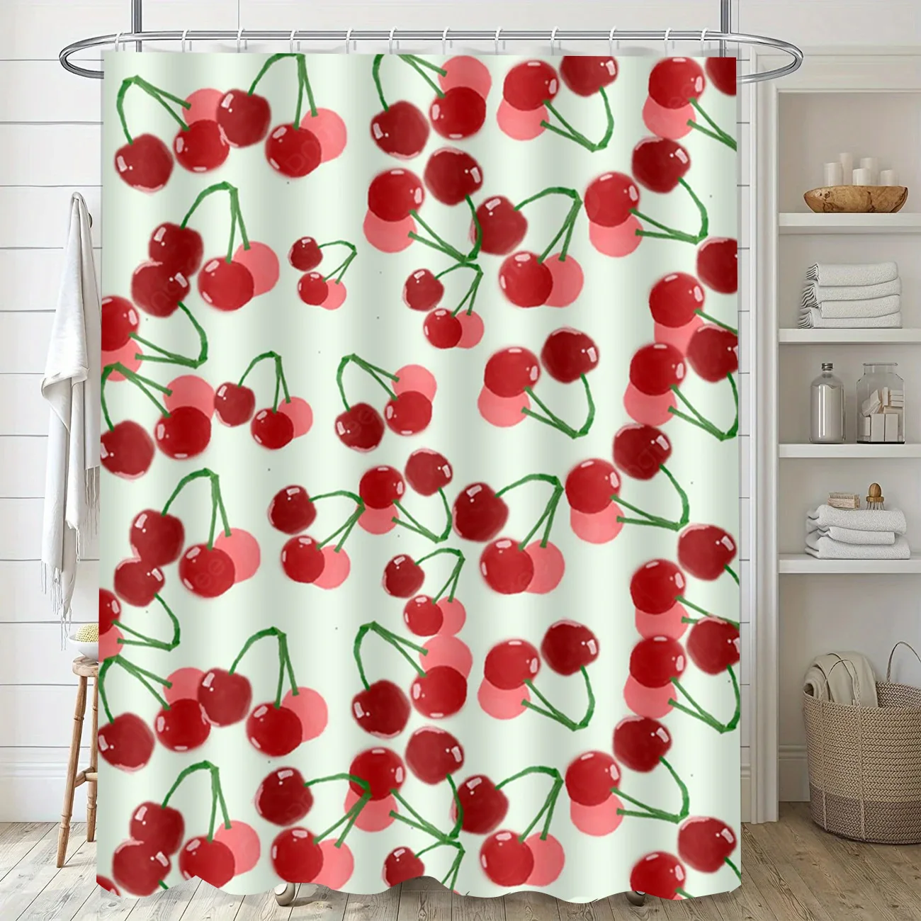 

Painted cherries Washable Dirt-Resistant Shower Curtain Shower Head waterproof Polyester Bath Curtain For Home Decor Accessories