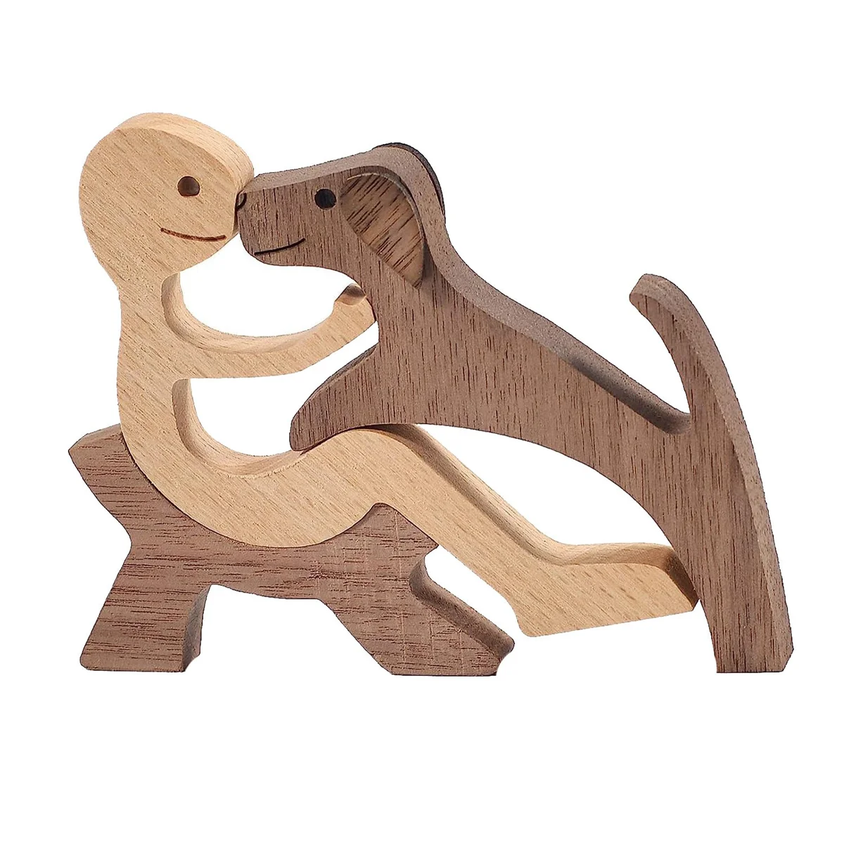 Handmade Wooden Statue, Puppy Wooden Carving Ornaments, Craft Figurine Wood Small for Home,Office,Living Room