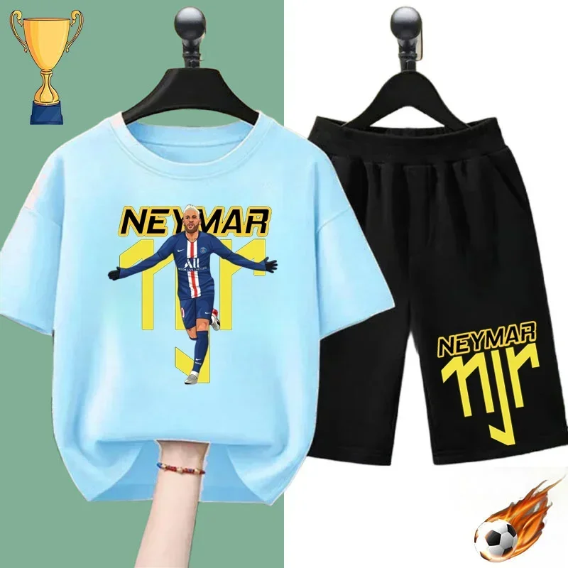 

European Cup soccer star Neymar children's T-shirt set anime printed boys and girls sports short sleeve shorts casual top y2y