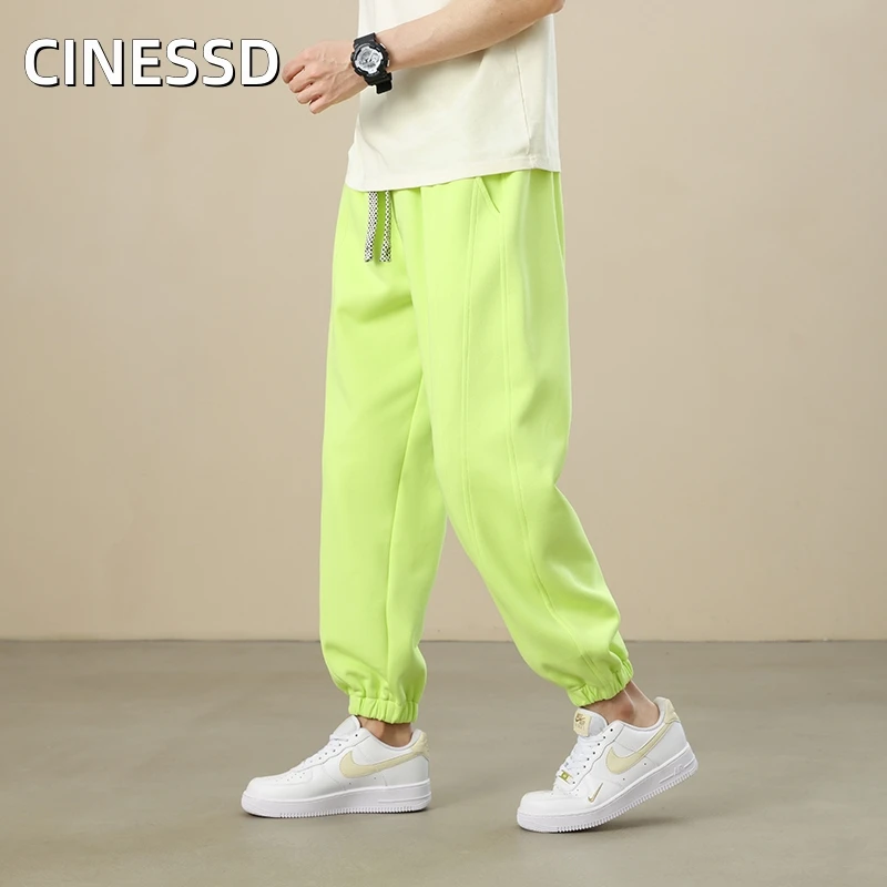 

New Harem Pants Men Casual Cropped Pants Comfortable Cotton Fabric Solid Sweat Trousers Straight Streetwear Oversize Size 8xl