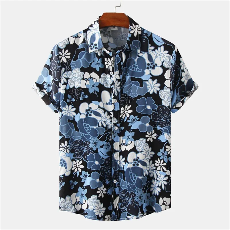 Summer Hawaiian Beach Shirt For Men 3d Printed Flower Leaves Shirts Lapel Collar Short Sleeves Button Blouse Top Male Clothes