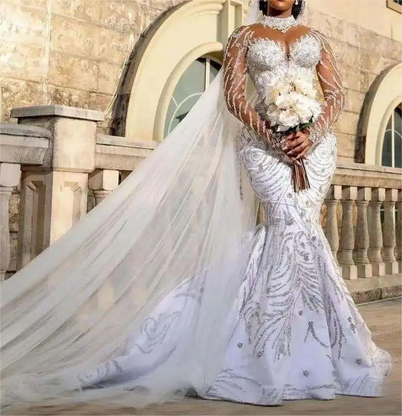 Customize Fishtail Luxury Heavy Industry Embroidery Lace Slimming Fishtail Tail Wedding Dress 2024