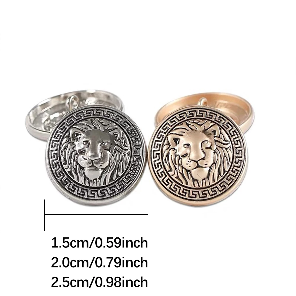 10 Pieces/set Gold Silver High-grade Lion Head Pattern Round Metal Buttons Sewing Accessories Shirt Coat Suit Decorative Buttons image 2