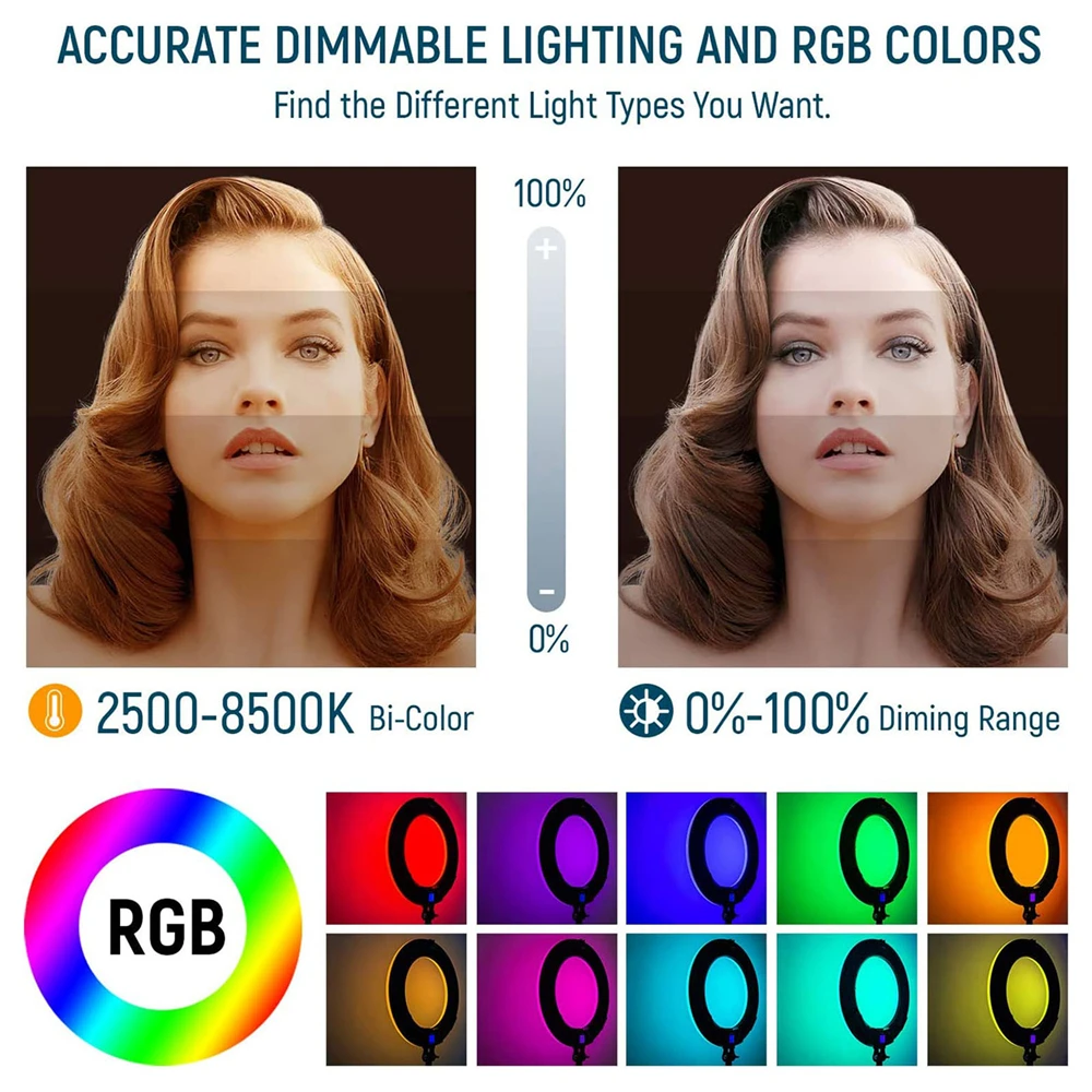 18 inch RGB APP Control Circle Video Light RGB Ring Light with Phone Holder LED Ring Flood Light Kit with Stand for Live Stream