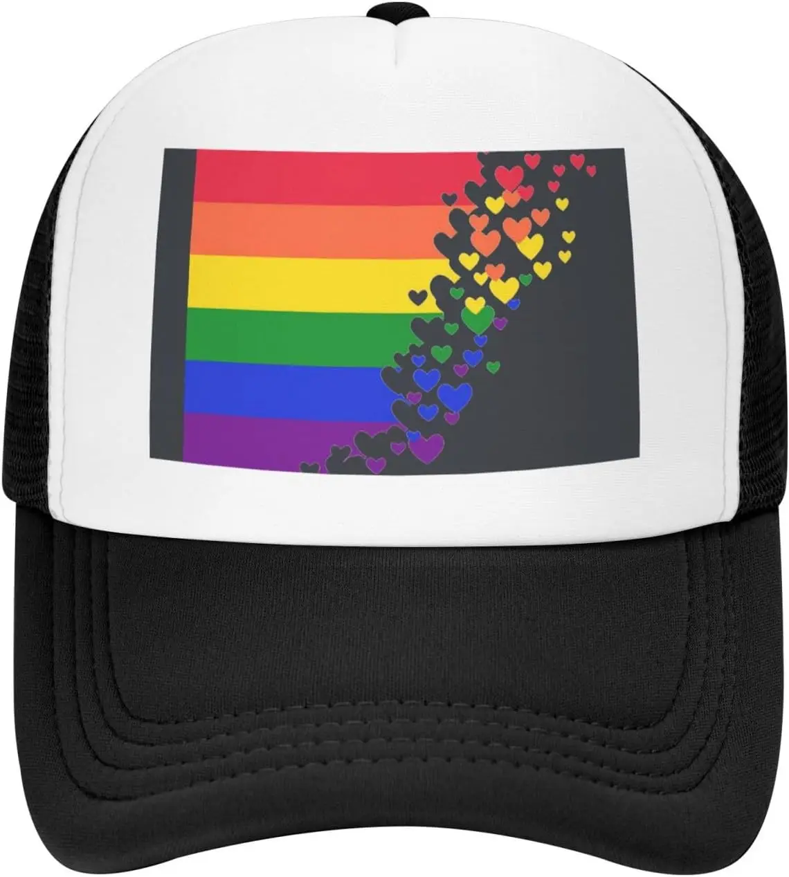 Progress Rainbow Heart Pride Flag Mesh Trucker Hat Adjustable Unisex Casual Baseball Cap