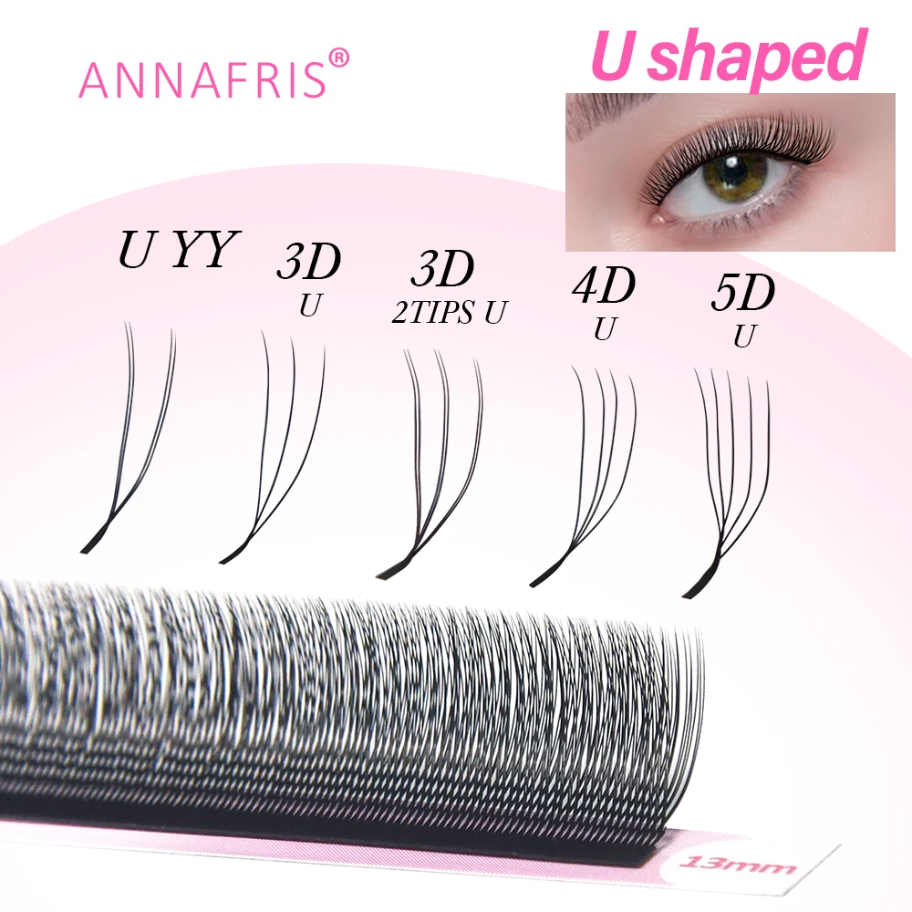 ANNAFRIS U-förmige YY 3D 4D 5D Wimpernverlängerung Doppelspitzen U YY Vorgefertigte Fächerwimpern Flauschige weiche falsche Wimpern