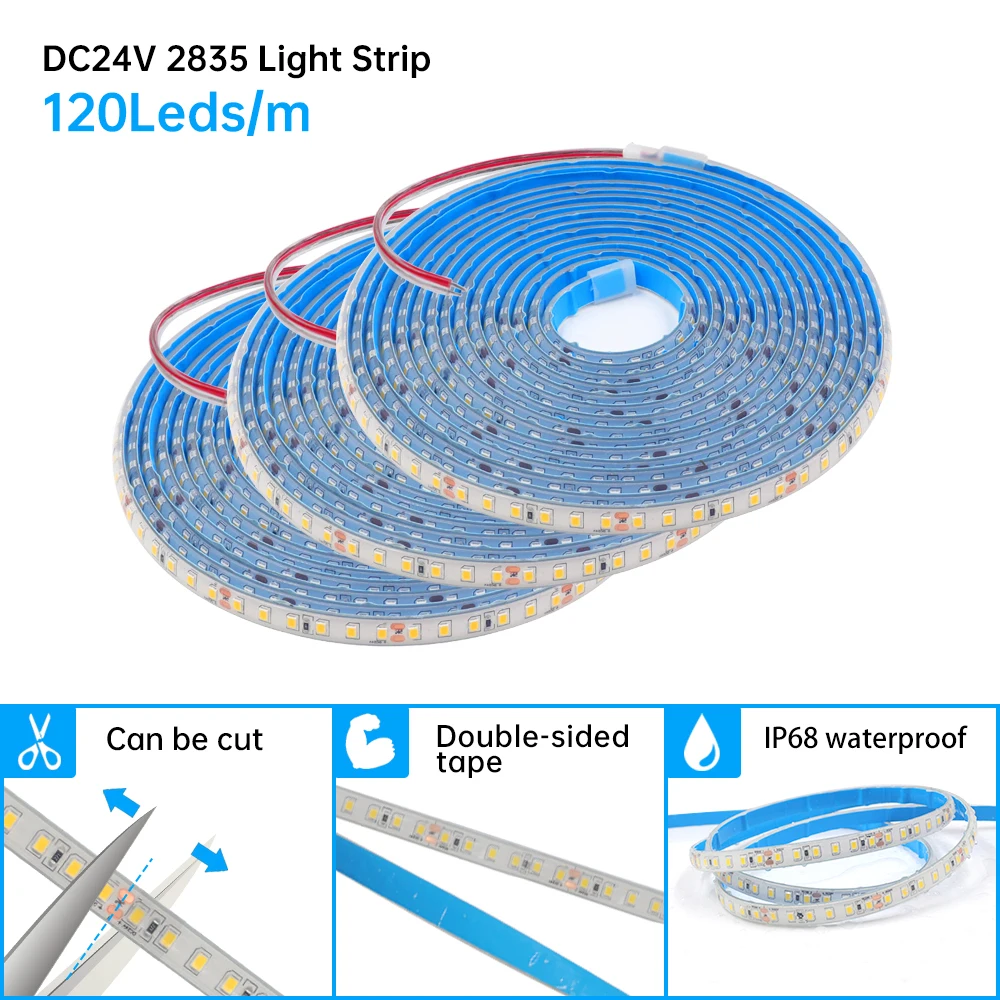 Ip68 Waterdichte Led Strip Verlichting 24V 2835 120Leds/M Warm Natuurlijk Wit Rood Groen Blauw Flexibele Lussen Led Tape Onderwater Decor