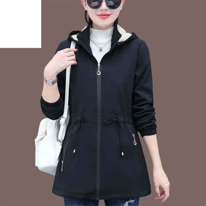 2023 Women Casual Loose Fitting Plush Thick Coat Female Mid Length Westernized New Autumn And Winter Windbreaker Warm Jacket Top