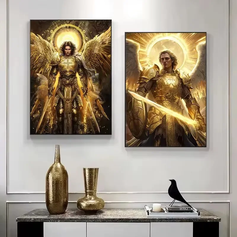 1pc frameless Canvas Painting Vintage Archangel Saint Michael Poster Printing Christian Catholic Canvas Oil Painting Mural Livin view 4