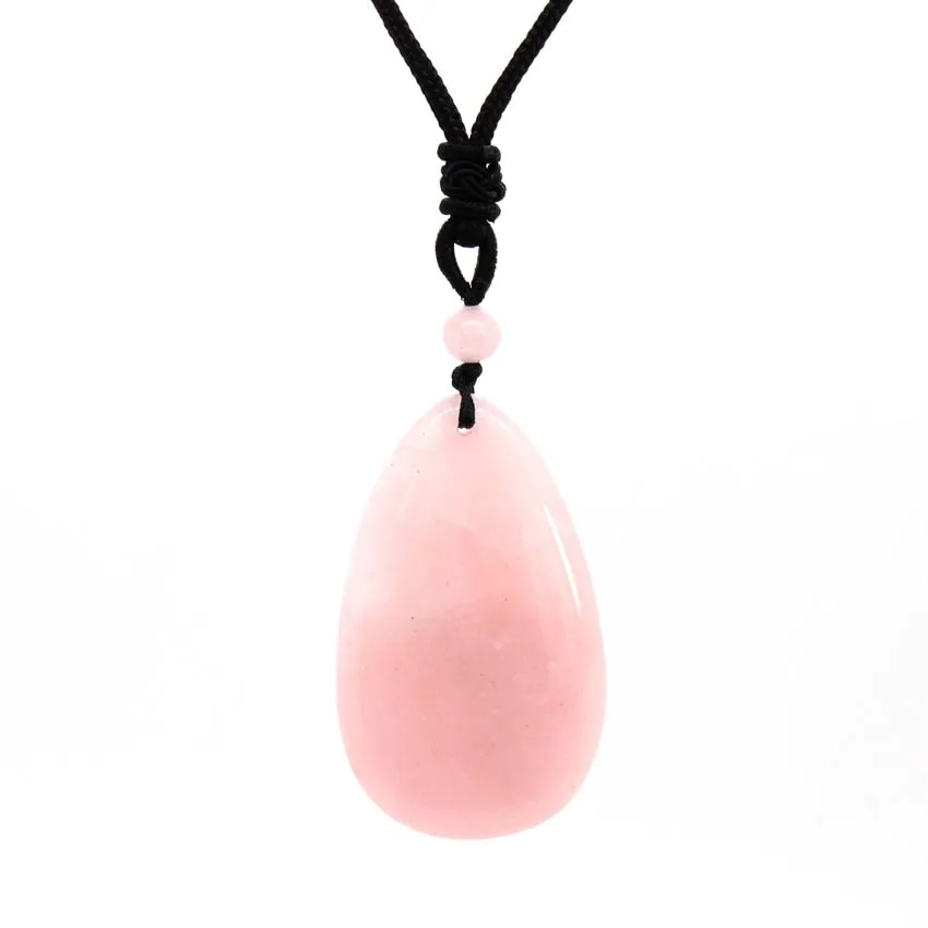 Crystal Teardrop Necklace Natural Rose Pink Quartz Water Drop Stone Pendant Rope Chain Necklace For Women Men Girls Jewelry Gift