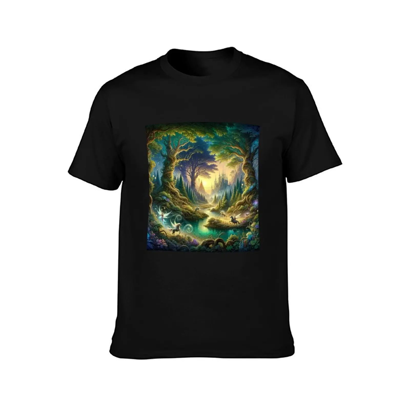 The Enchanted Fairy Forest T-Shirt Summer Casual Cotton Tee Oversized Streetwear Tops Vintage Graphic Print Unisex Men Women