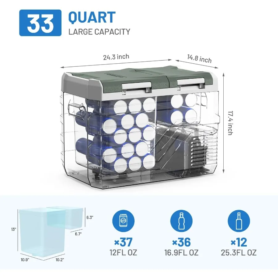 ثلاجة محمولة 12 فولت للسيارة 33 لتر ثلاجة ثنائية المنطقة مع 12/24 فولت تيار مستمر و110240 فولت تيار متردد مثالية لـ