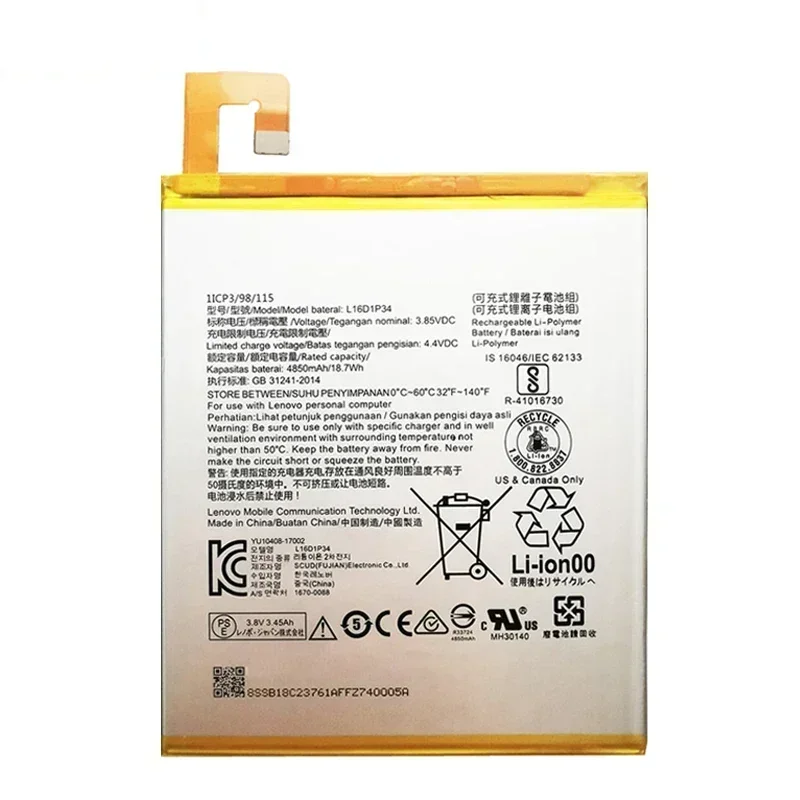 Battery For Lenovo TAB4 8, TB-8504N, TB-8504X, TB-8504F, TAB4 8 Plus, TB-8704F, 8704X, 8704N, 8704V, L16D1P34, 100% Original