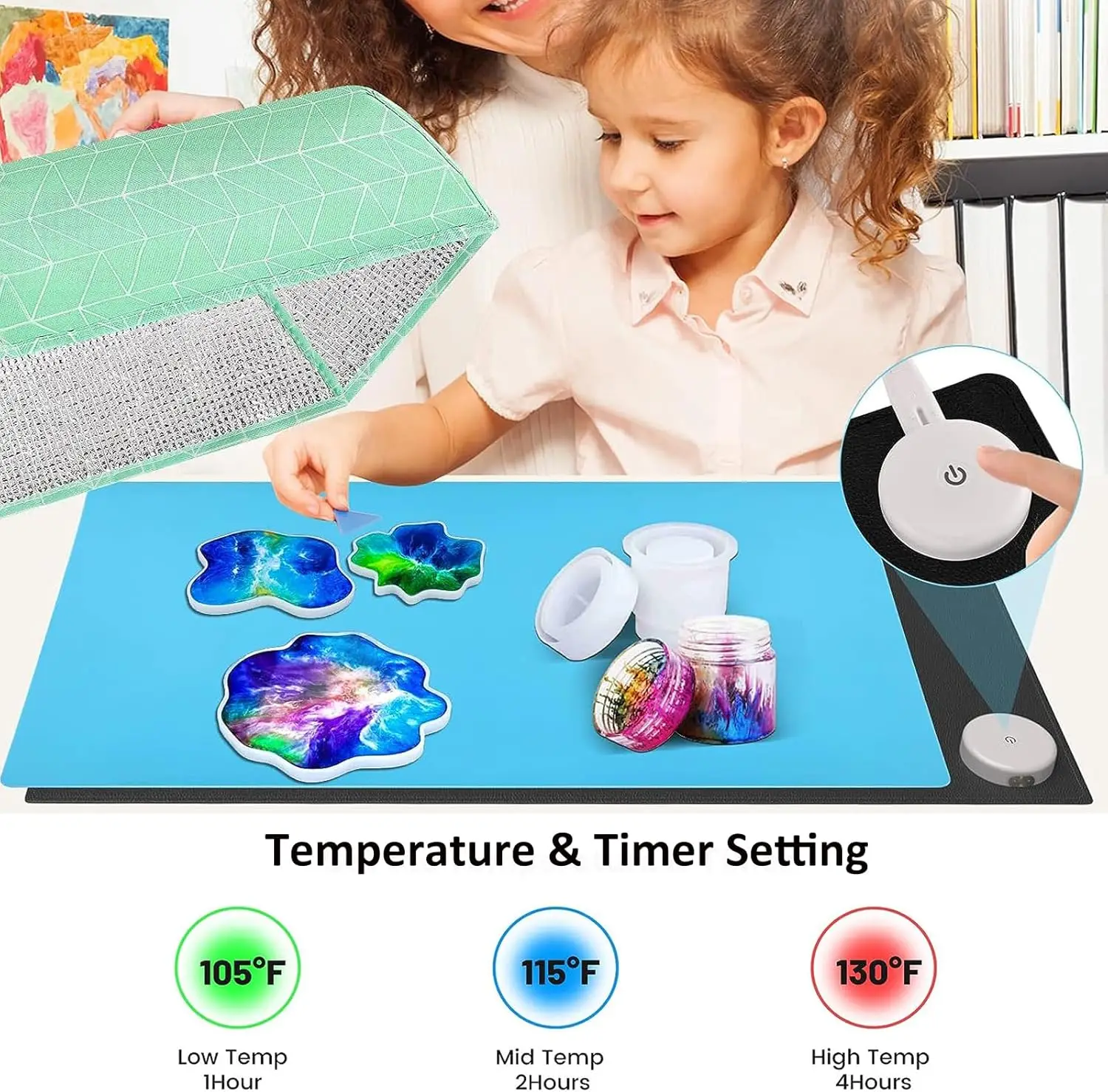 Large Resin Heating Mat, Yofuly Fast Resin Curing Machine with Timer and Lid, Silicone Mat for Perfect Resin Results, 4-Hour Aut