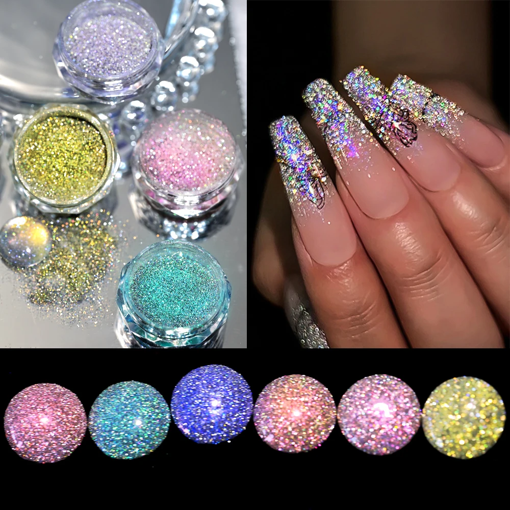 1Box 0.3g Aurora Nail Glitter Powder Sparkly Flashy Effect Sequins Gel Polish Reflective Chrome Pigment Manicure Nail Decoration