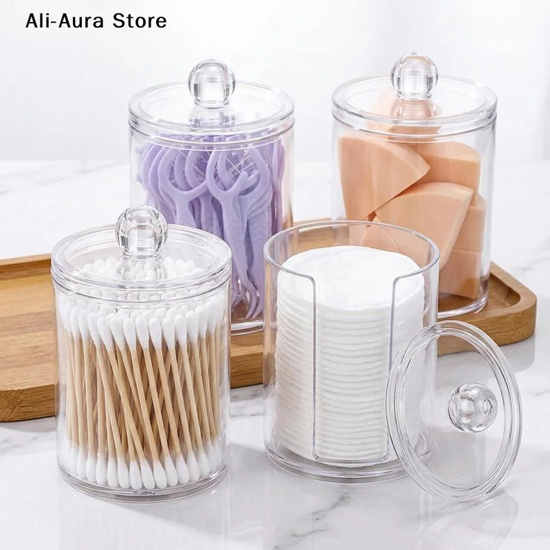 1Pcs Round Acrylic Cotton Swab Box With Lid Dustproof Makeup Cotton Storage Toothpick Organizer Box