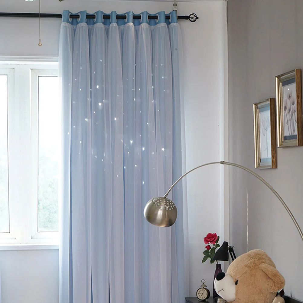 

Star Patterned Double Layer Curtain Blue for Bedroom Window Grommet Filtering Drapes Privacy Window Treatment Home