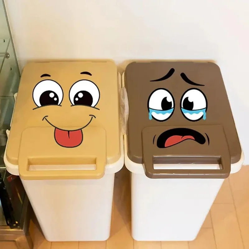 4PCS/Set Funny Face Trash Can Stickers Self-adhesive Waste Bin Decals Cartoon Expressions Stickers for Wall Door Toilet Decor