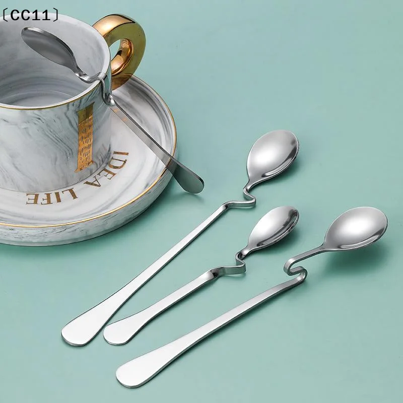 Stainless Steel S-Shaped Hanging Cup Spoon Restaurant Curved Handle Twisting Spoon Coffee Milk Dessert Tea Curved  Spoons〔CC11〕