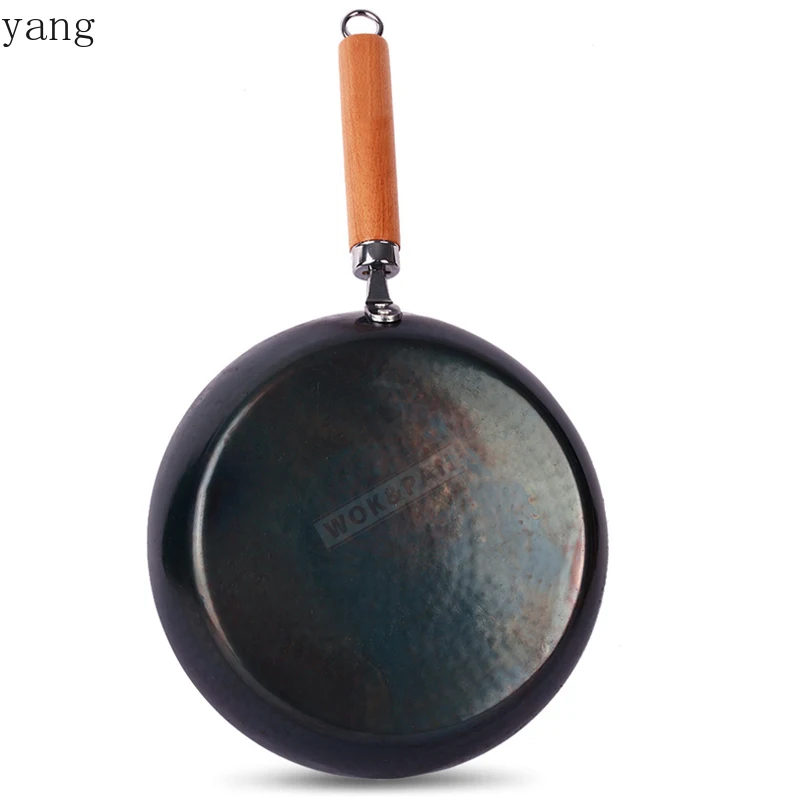 Hammered Iron Skillet 20/24/26/28cm Blue Iron Pans with Detachable Wooden Handle No Nonstick Coating Frying Omelette Frying Pan