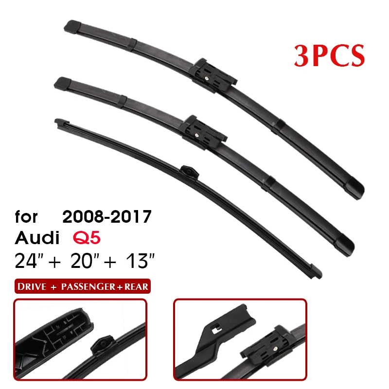 BROSHOO LHD RHD Wiper Front Rear Wiper Blades Set For Audi Q5 2008-2016 2017 Windshield Windscreen Window 24\