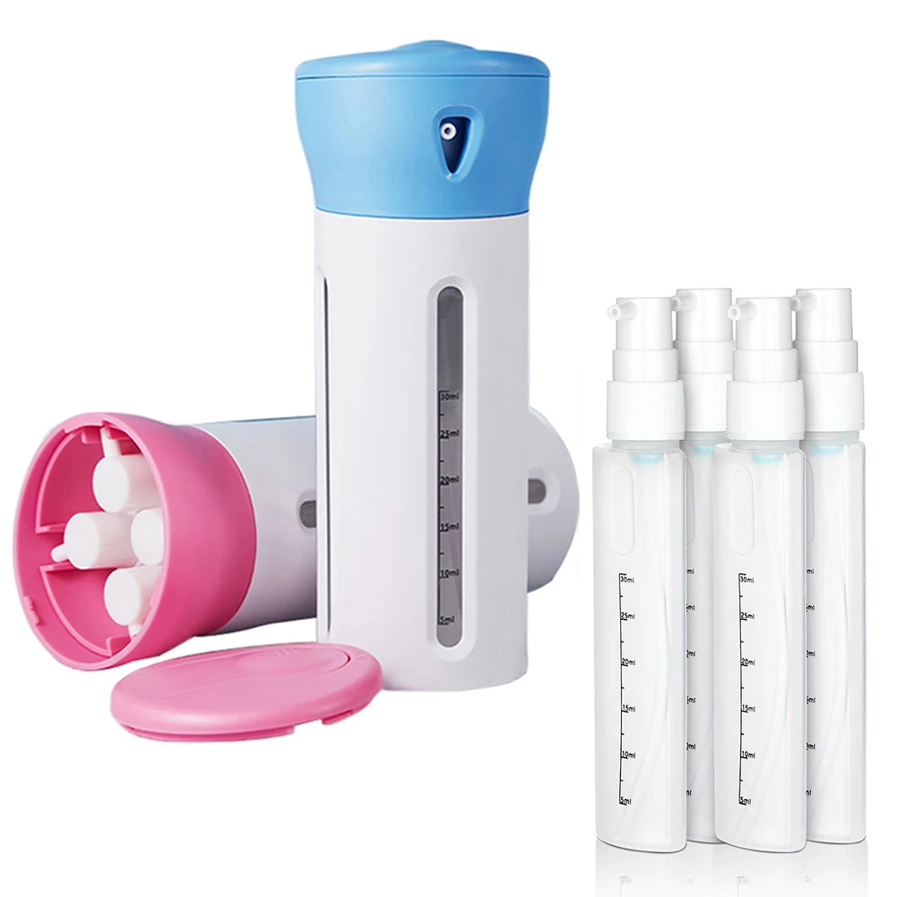 Portable 4 In 1 Refillable Bottle 40ml Travel Lotion Shampoo Shower Gel Dispenser Bottle Breath Freshener Mouthwash Container