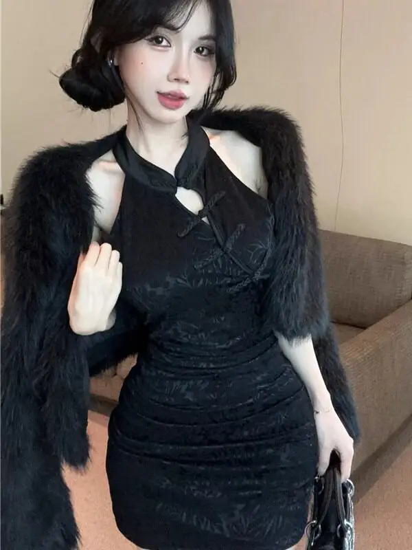 New Chinese Style Gentlewoman's Skirt Dress Bodycon Summer 2026 High Waist Short Sleeveless Women's Fashion Dress