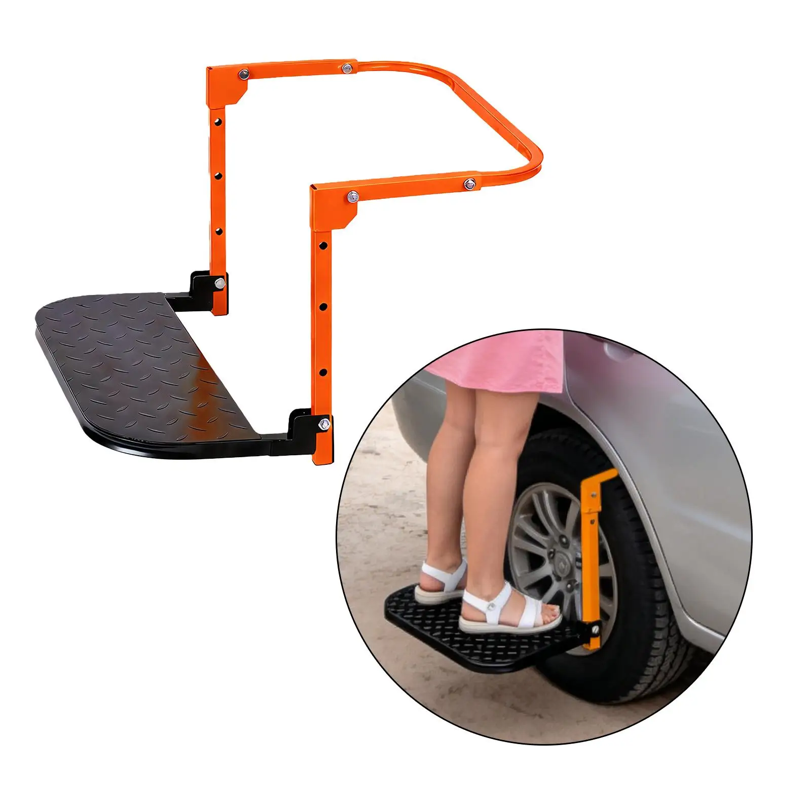 

Foldable Tire Service Step Long Road Trip Heavy Duty Maintenance Adjustable Nonslip 441 Capacity for Vehicles Pickup Truck