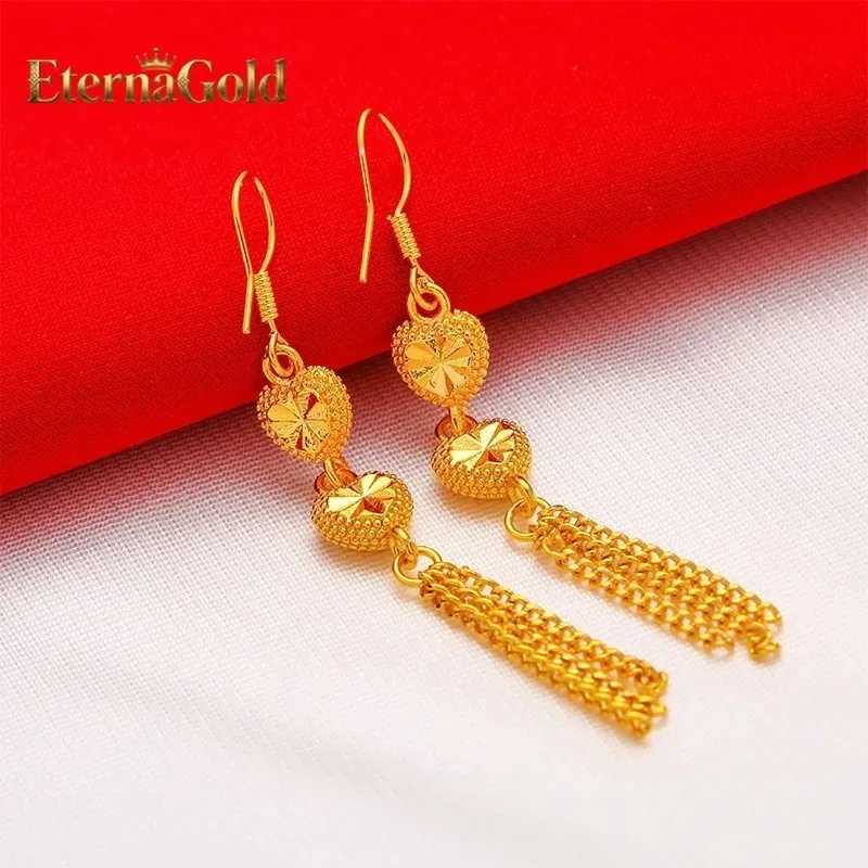 

Серьги EternaGold с золотыми розами 24K, полностью золотые AU999, объемная форма распустившейся розы, золотая цепочка с подвесками-кисточками.