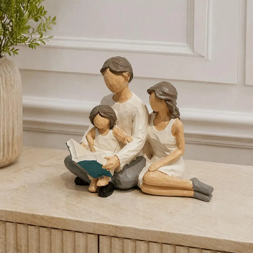 Nordic Home Decor Ornaments Hand-painted Resin Family Reading Figurine Minimalist Parent-child Sculpture Abstract for Desk