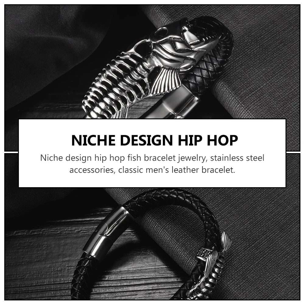 

Hip Hop Fish Bracelet Wrist Chain Bangles Hand Retro Bone Men Chic Mens Bracelets