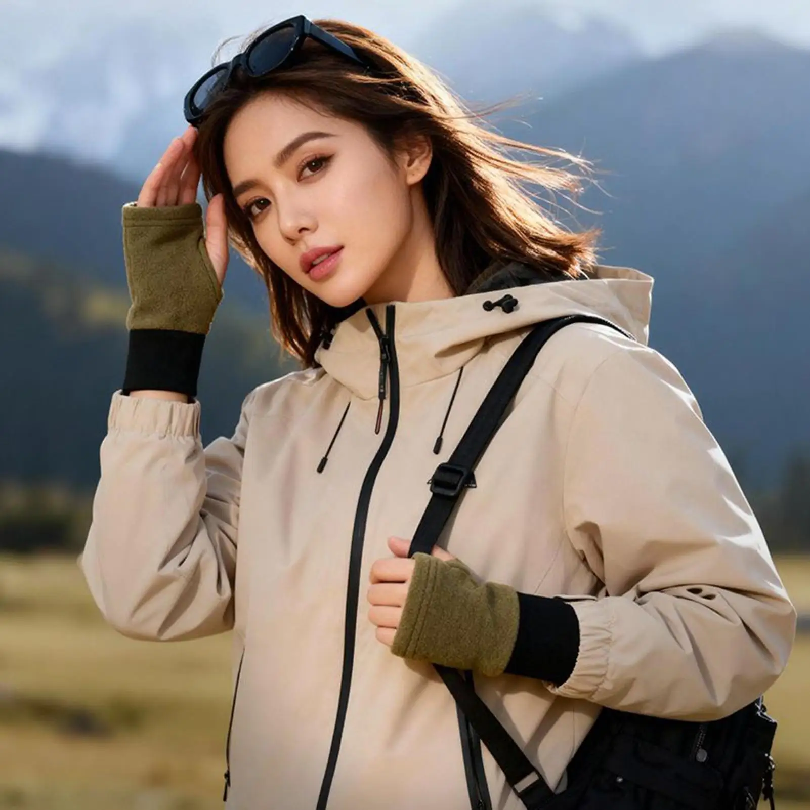 

Зимние женские перчатки с половиной пальца, варежки из флиса для холодной погоды с сенсорным экраном для езды на велосипеде, бега, пеших прогулок