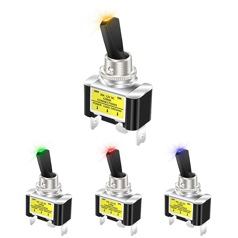 1PCS 30A 12V LED Toggle Switch Lighted Toggle Rocker Switch SPST ON Off 2 Position 3Pin For Automotive Car Aircraft