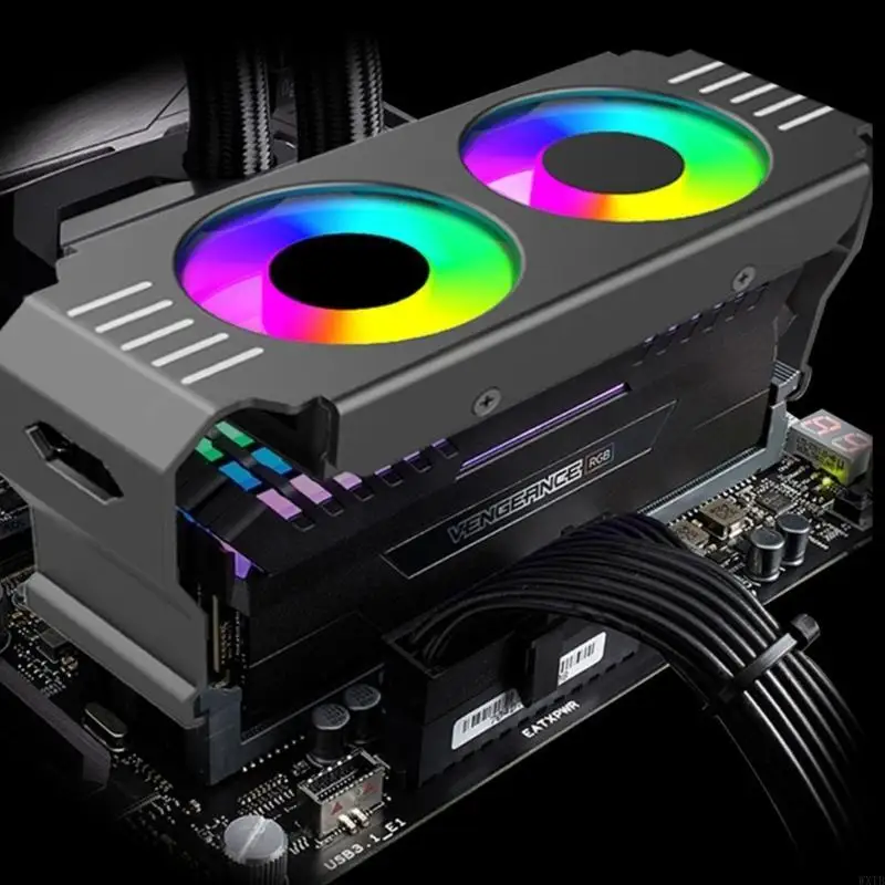 Computer Mainboard DDR Memory Cooler Heat Sink ARGB PWM Cooling Fan Reduce Overheating and Improve System Stability 