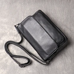 Leatherfocus Men's Shoulder Bag Casual Crossbody Bag Outdoor Daily Mobile Phone Bags Cowhide Retro Sling Bag for 7.9-inch iPad