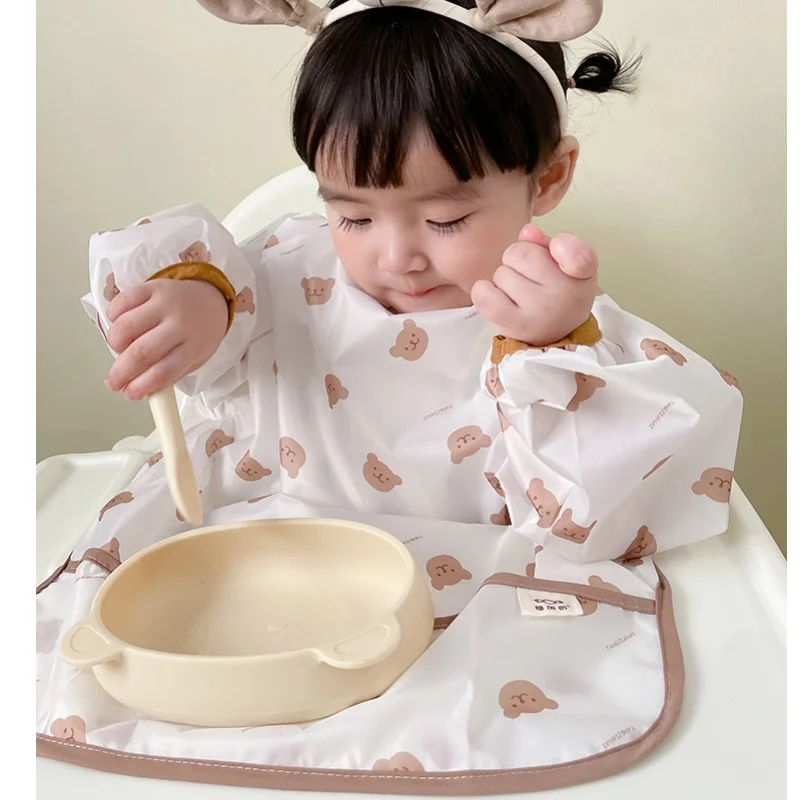 

Korean Baby Bib Anti Dirt Waterproof Integrated Long Sleeve Bib Toddler Dining Chair Big for 6~36M Washable Feeding Bib