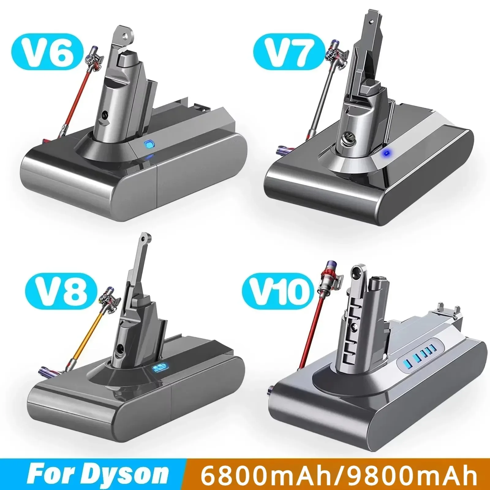 For 6.8Ah/9.8Ah Replacement battery for Dyson V6 V7 V8 V10 Series SV12 DC62 SV11 sv10 Handheld Vacuum Cleaner Spare Batterie