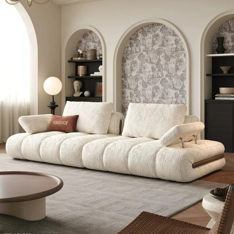 Modern simple chenille fabric sofa cream style Italian straight row living room sofas and seating 220 340cm couch home furniture