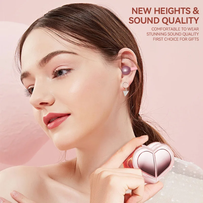 K521 Rotatable Love Heart Shaped Charging Case Low Latency Headphones NEW  Wireless Stereo Earbuds Earphone For Phone Tablet