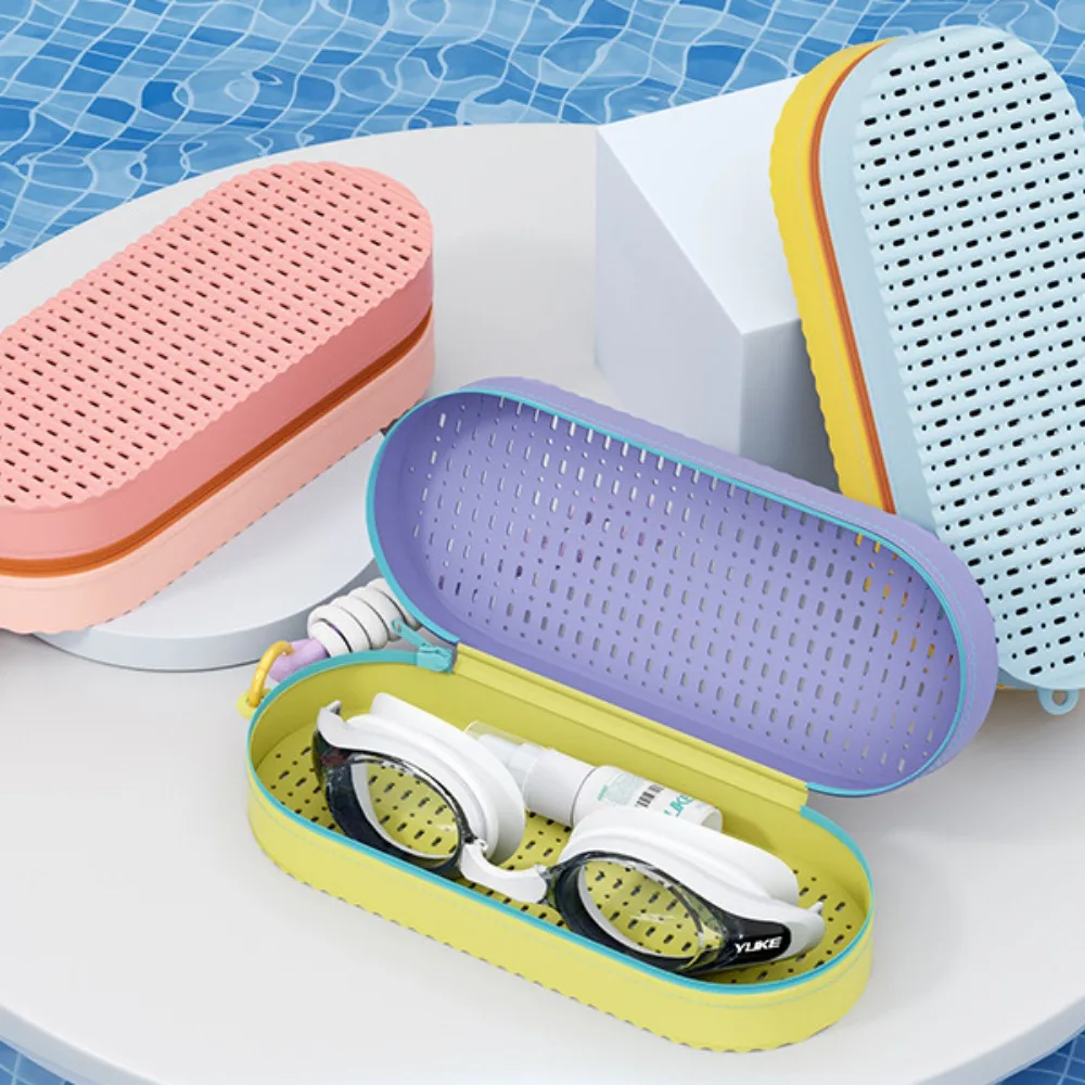 

Portable Zipper Swim Goggle Case Waterproof Soft Swimming Goggles Storage Box with Drain Hole Breathable Silicone Glasses Box