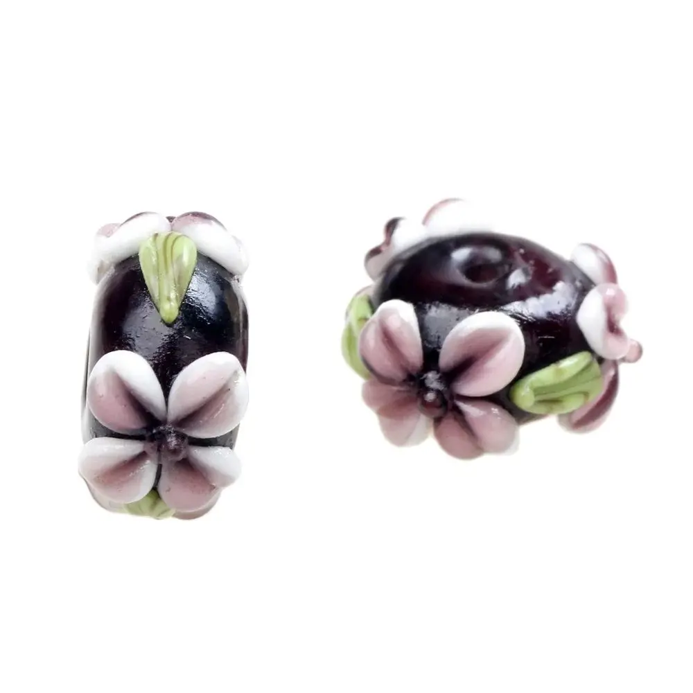 2PCS/Lot Boutique Retro Engraving Flower Petals Lampwork Glass Beads For Charm Bracelets/Earring/Necklace DIY Jewelry Making