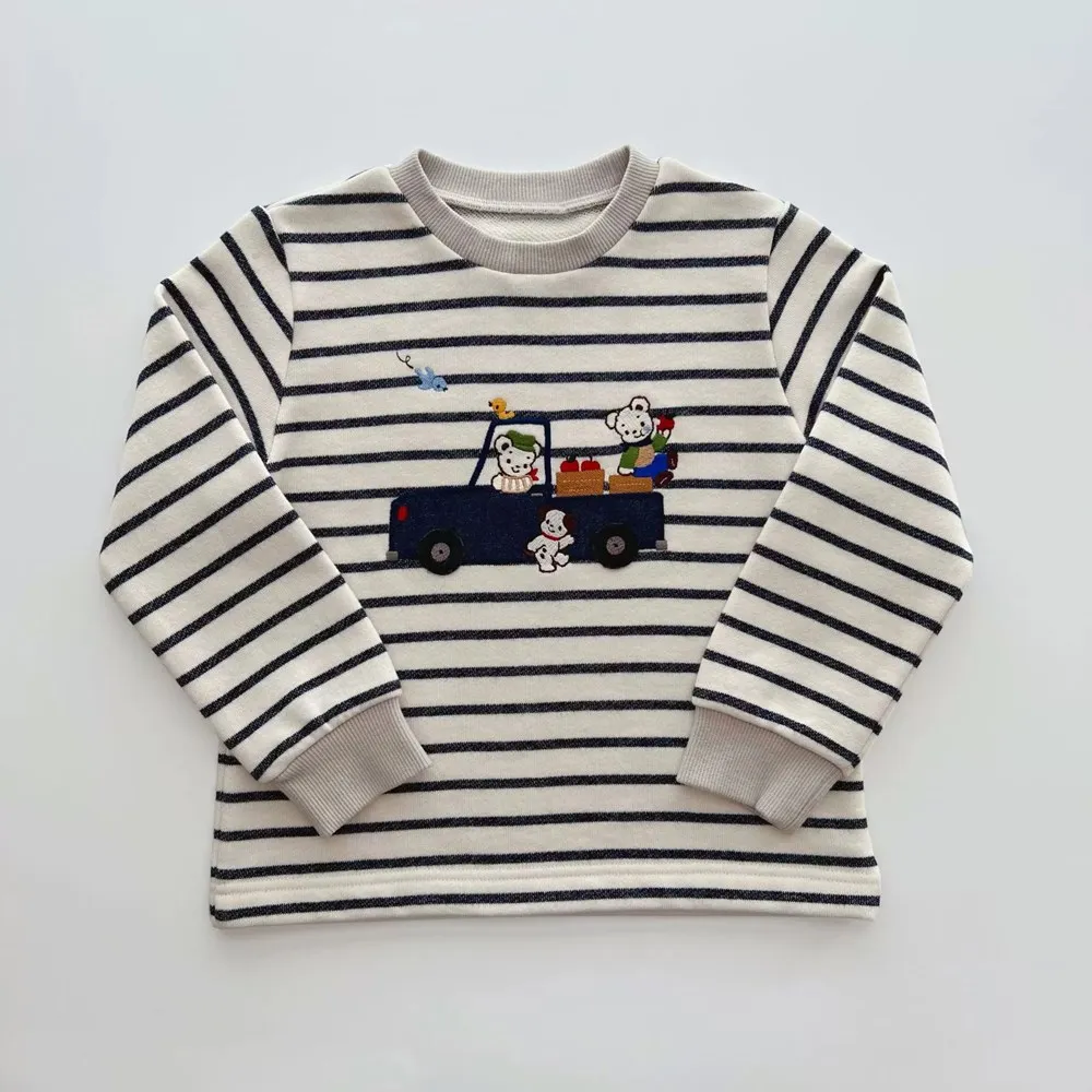 

2025 Autumn Hoodie kids girls clothes Sweatshirt baby tops long sleeve Striped cartoon pattern knitted top