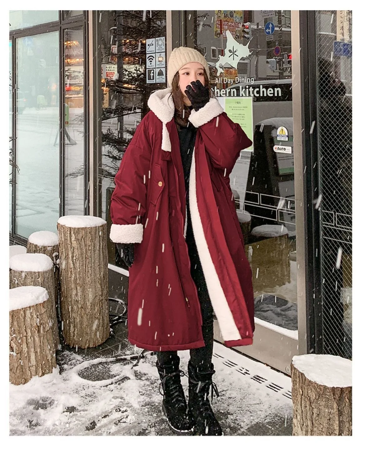 Lamb wool Cotton Jacket Women's Korea Loose 2026 New Winter Plus velvet Snow Parkas Warm Hooded Coat Casual Female Long Overcoat
