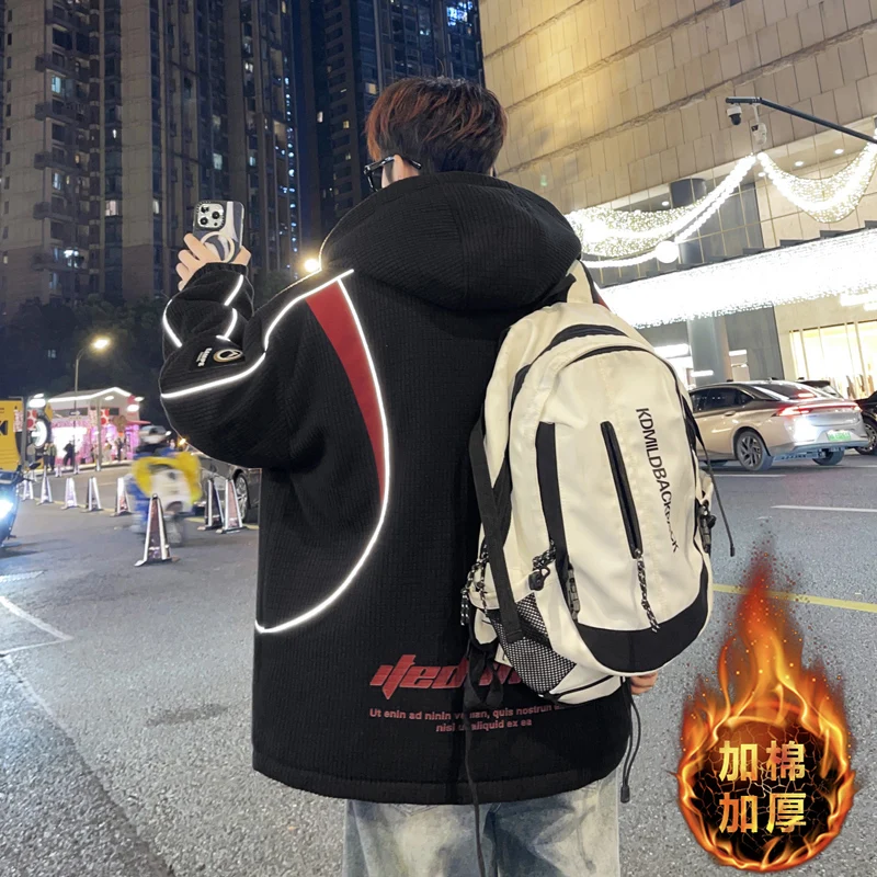 Winter New Arrival Thicken Polar Fleece Hooded Coat for Men and Youth Streetwear Cotton-Padded Jacket Loose Warm Parkas Clothing
