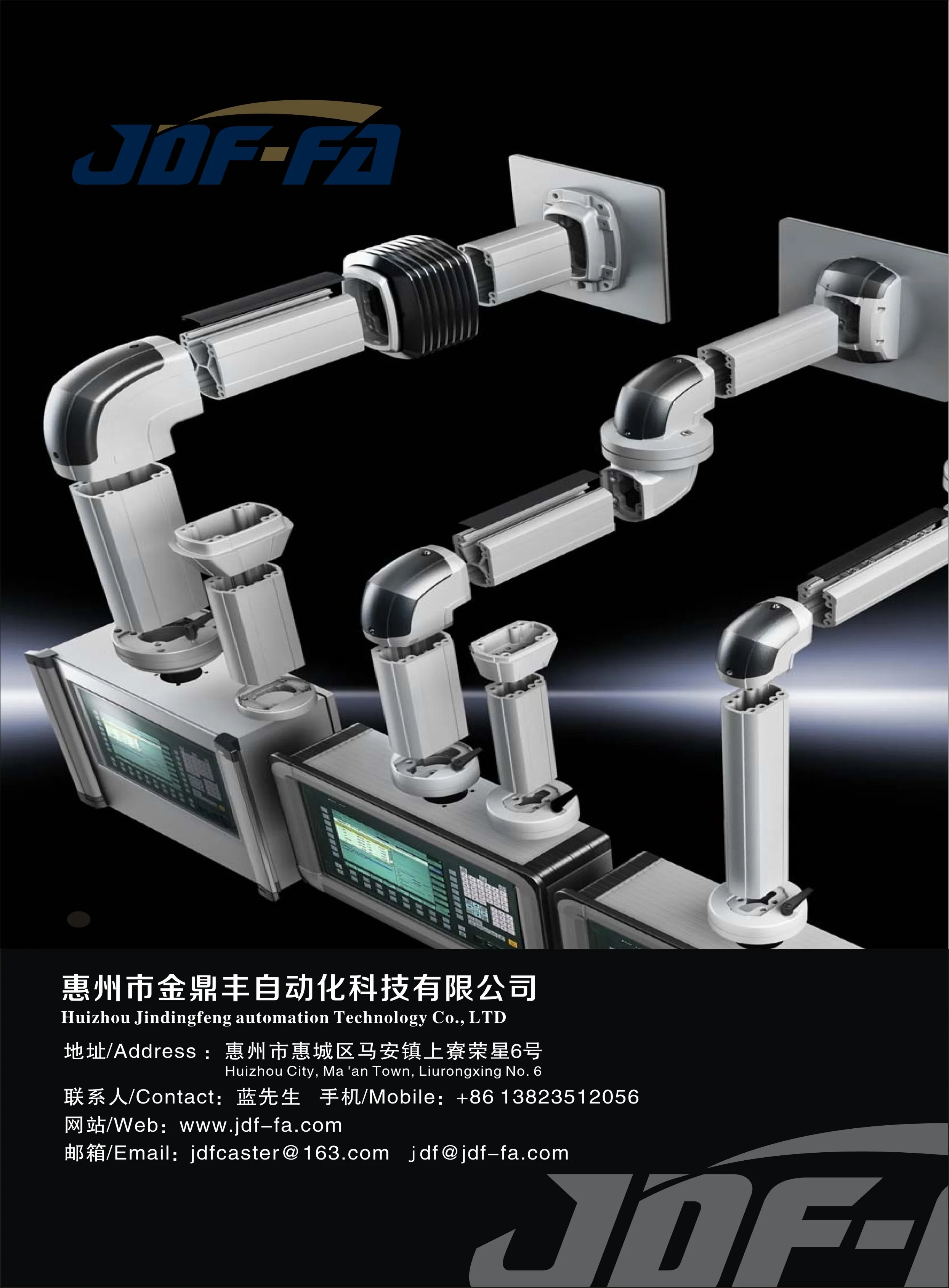 Industrial HMI Support Arm System, Articulated Mounting Bracket for Electrical Control Box & Enclosure, Automation Equipment