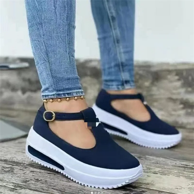 Women Shoes 2024 New Fashion Casual Shoes Round Toe Flat Women Buckle Wedge Women\'s Shoes Zapatillas Mujer Official-website