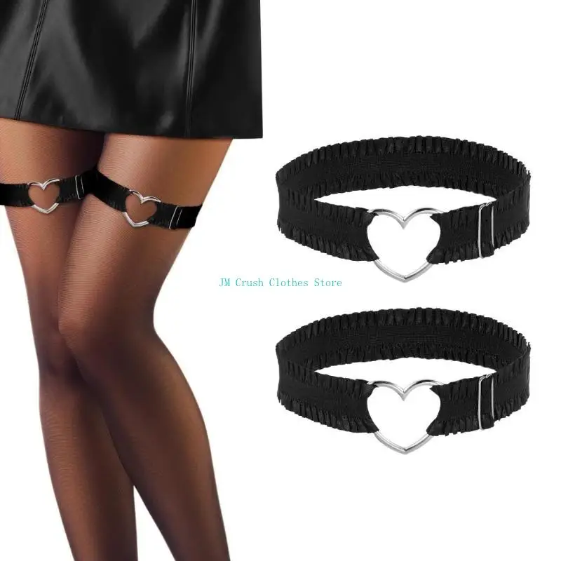 K1ME Elegante giarrettiera increspata con fascia per gambe in pizzo regolabile a cuore per abiti da vacanza da donna elastiche